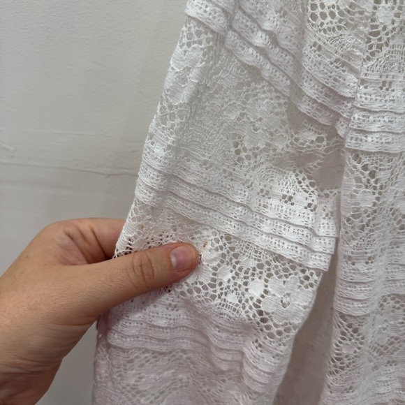 La Blanca Pleated Lace Crochet V-Neck Swim Beach Cover Up Tunic Dress Large - Picture 6 of 7